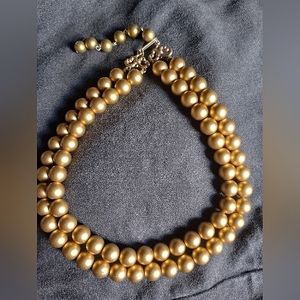 Antique 1950's Gold Satin Faux Pearl Choker/ Necklace,Excellant Conditon